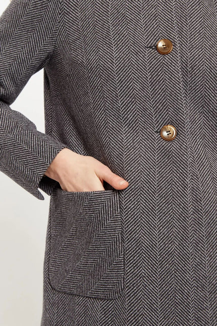Dryden Herringbone Faux Fur Collar A Line Coat - Styled