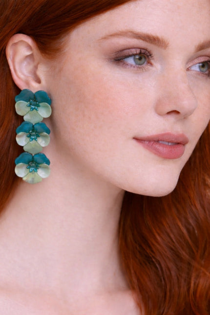 Meadow Triple Teal Floral Drop Earrings