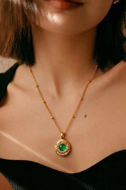 Arvino | Green Onyx Medallion 92.5 Sterling Silver Charm Necklace