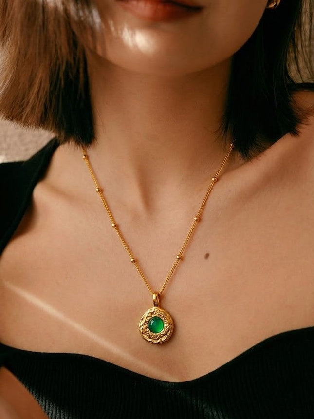 Arvino | Green Onyx Medallion 92.5 Sterling Silver Charm Necklace