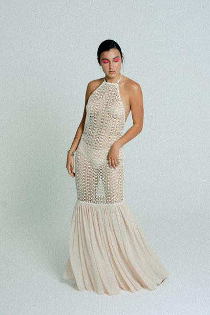 Relax baby be cool | Crochet Maxi dress sand