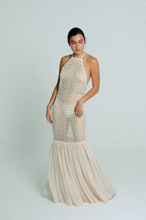 Relax baby be cool | Crochet Maxi dress sand