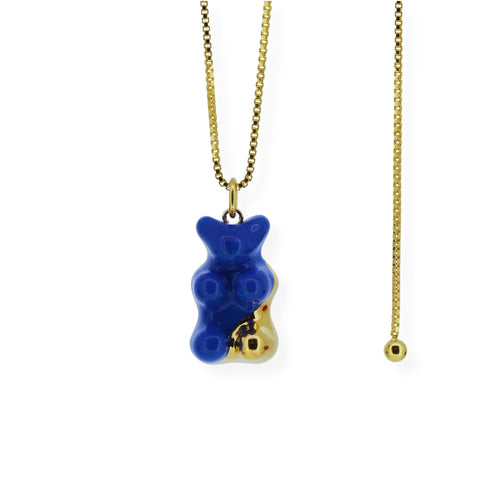 CJ·314 | Electric Blue Gummy Bear Necklace With Adjustable Chain