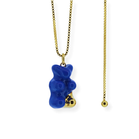 CJ·314 | Electric Blue Gummy Bear Necklace With Adjustable Chain