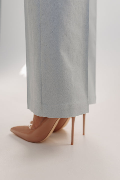 Etanna | High-Waisted Trousers Light Blue-Gray