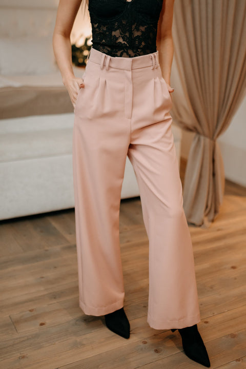 Etanna | High-Waisted Wide-Legged Trousers Powder Pink