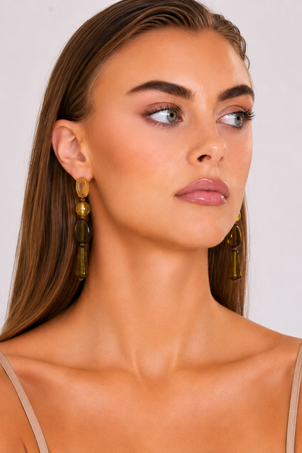 Rachel Lightweight Shades Of Olive Resin Drop Earrings