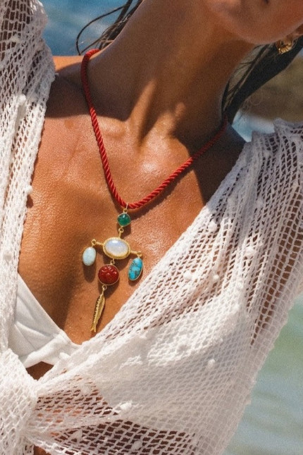 Arvino | Bohemian Turquoise & Coral Pendant Necklace