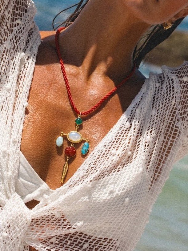 Arvino | Bohemian Turquoise & Coral Pendant Necklace