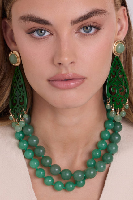 Amelia Jade Green Resin Cut Out With Green Aventurine Drops Earrings