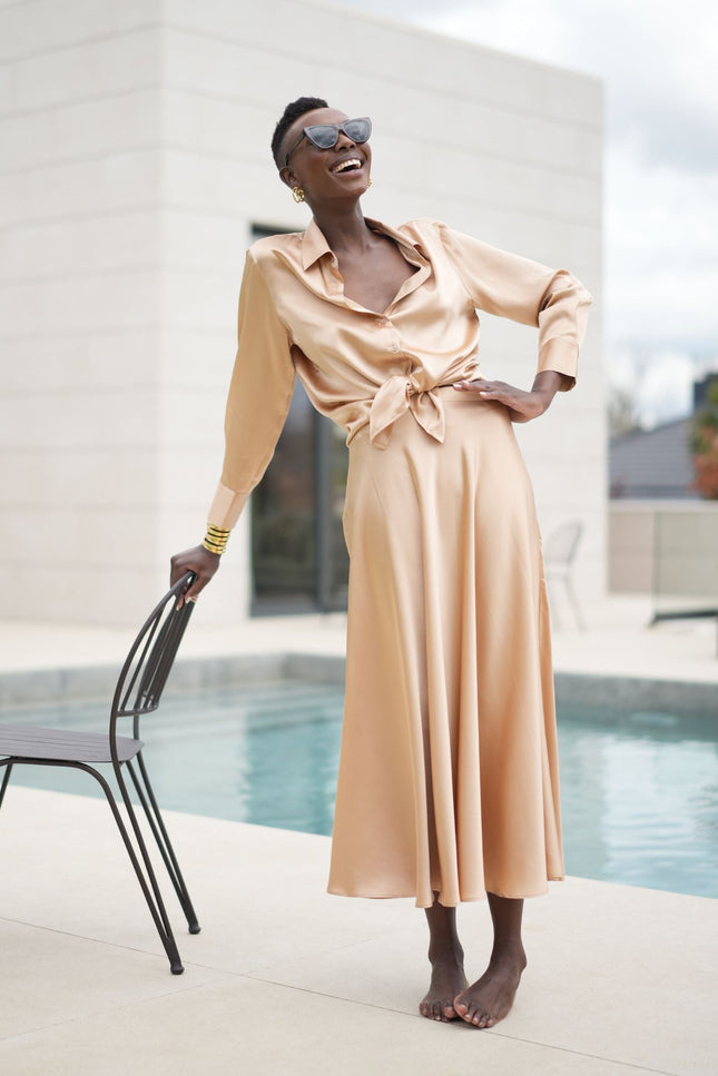 Bel Cashmere | Falda Victoria de seda latte