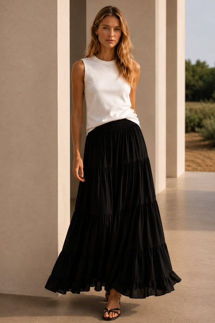 Bel Cashmere | Falda Colette de seda negra