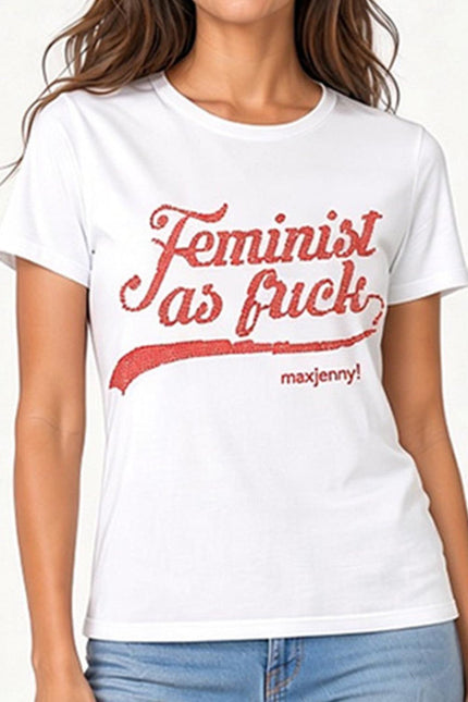 Feminist as Fuck Dark Orange Swarovski Crystal T-Shirt – White