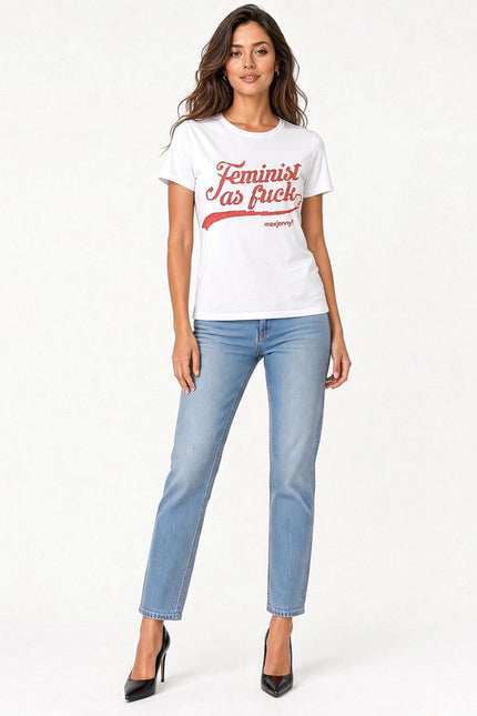 Feminist as Fuck Dark Orange Swarovski Crystal T-Shirt – White