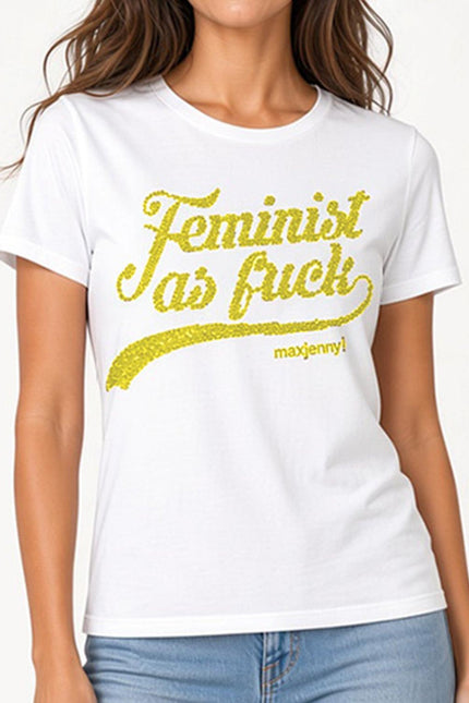 Feminist as Fuck Lime Yellow Swarovski Crystal T-Shirt – White