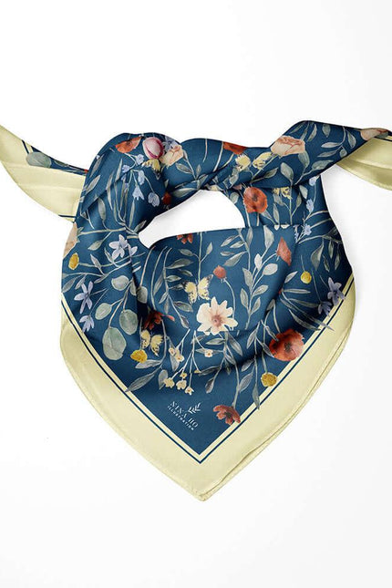 Flower Party Double-Sided Silk Scarf-Dark Blue