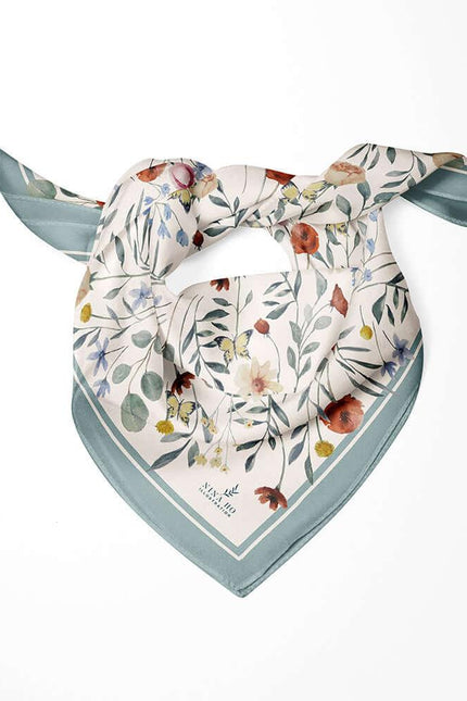 Flower Party Double-Sided Silk Scarf - Light Blue-Green-S