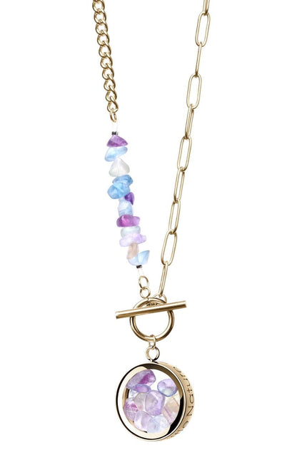 My Little Nature I Toggle Clasp Fluorite Necklace With Gold Plated Beaded Chain And Charm