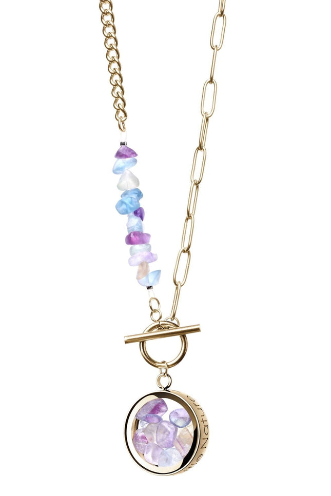 My Little Nature I Toggle Clasp Fluorite Necklace With Gold Plated Beaded Chain And Charm