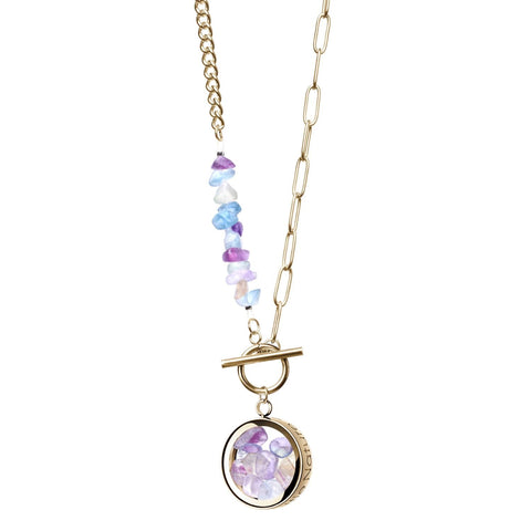 My Little Nature I Toggle Clasp Fluorite Necklace With Gold Plated Beaded Chain And Charm