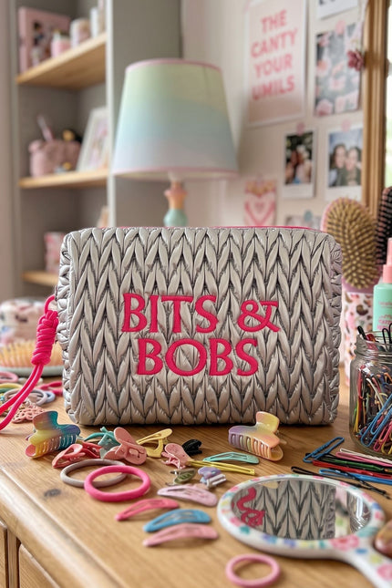 Pink LillyLovesLTD Bits & Bobs cosmetic wash bag with zipper closure and floral pattern, front view with colorful design.