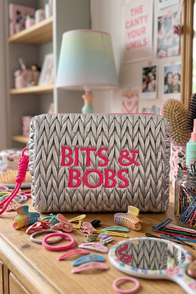 Pink LillyLovesLTD Bits & Bobs cosmetic wash bag with zipper closure and floral pattern, front view with colorful design.