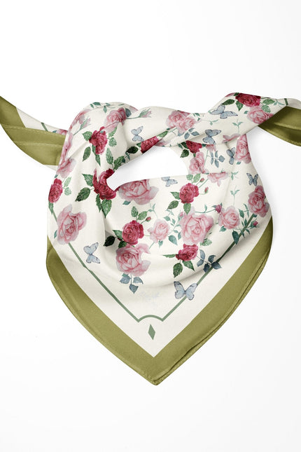French Rose Double-Sided Silk Scarf - Mountain Dove Green (Grass Green)