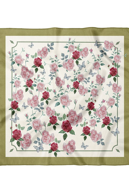 French Rose Double-Sided Silk Scarf - Mountain Dove Green (Grass Green)