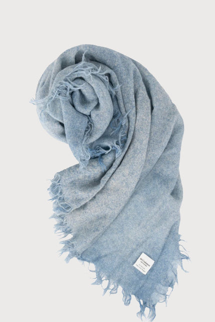 Bel Cashmere | Fular de cashmere fino con flecos azul desgastado