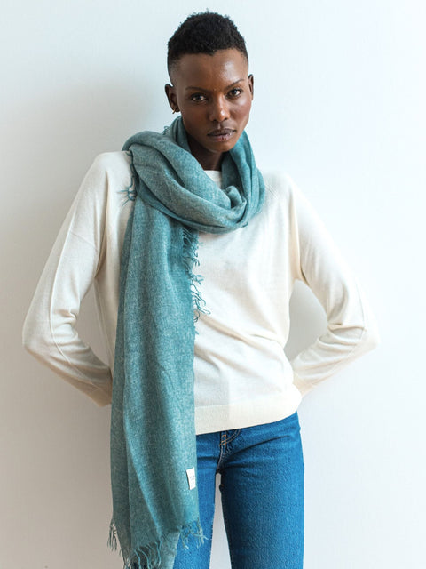 Bel Cashmere | Fular de cashmere fino con flecos verde