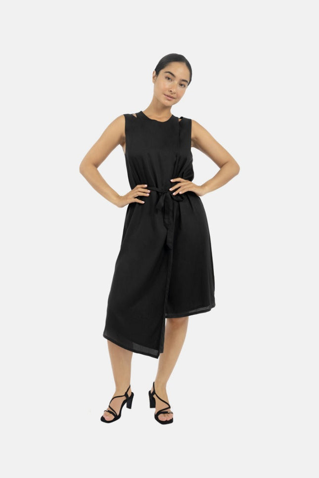 1 People | Funchal Asymmetric Wrap Dress Black