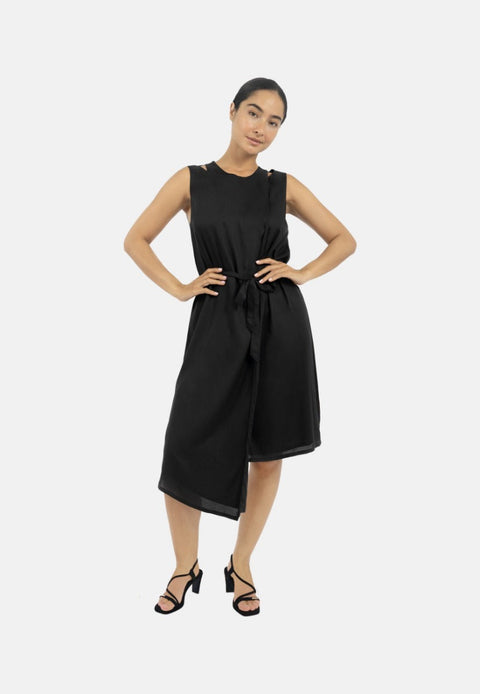 1 People | Funchal Asymmetric Wrap Dress Black