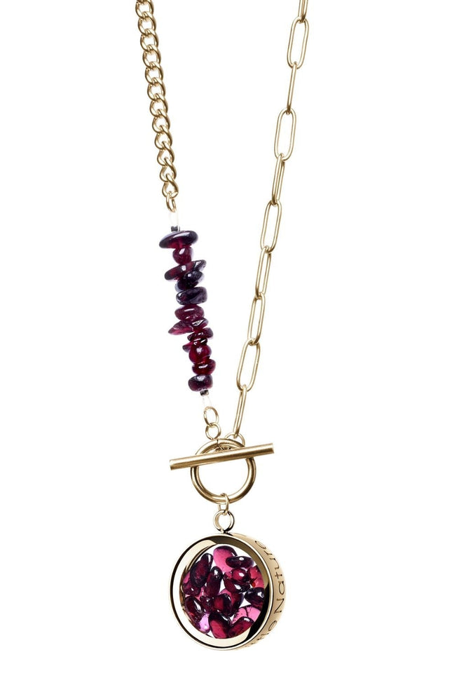 My Little Nature I Toggle Clasp Garnet Necklace With Beaded Gold Plated Chain And Charm