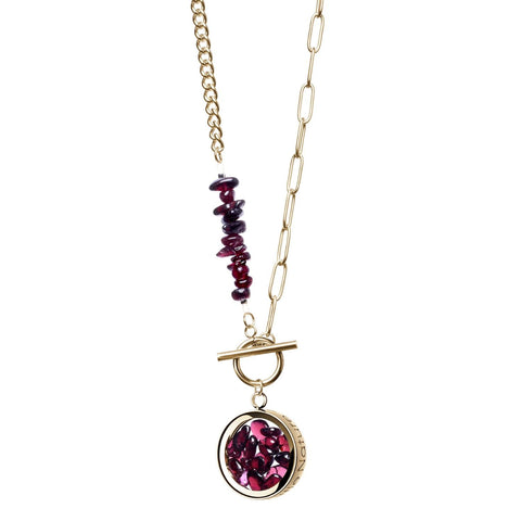 My Little Nature I Toggle Clasp Garnet Necklace With Beaded Gold Plated Chain And Charm