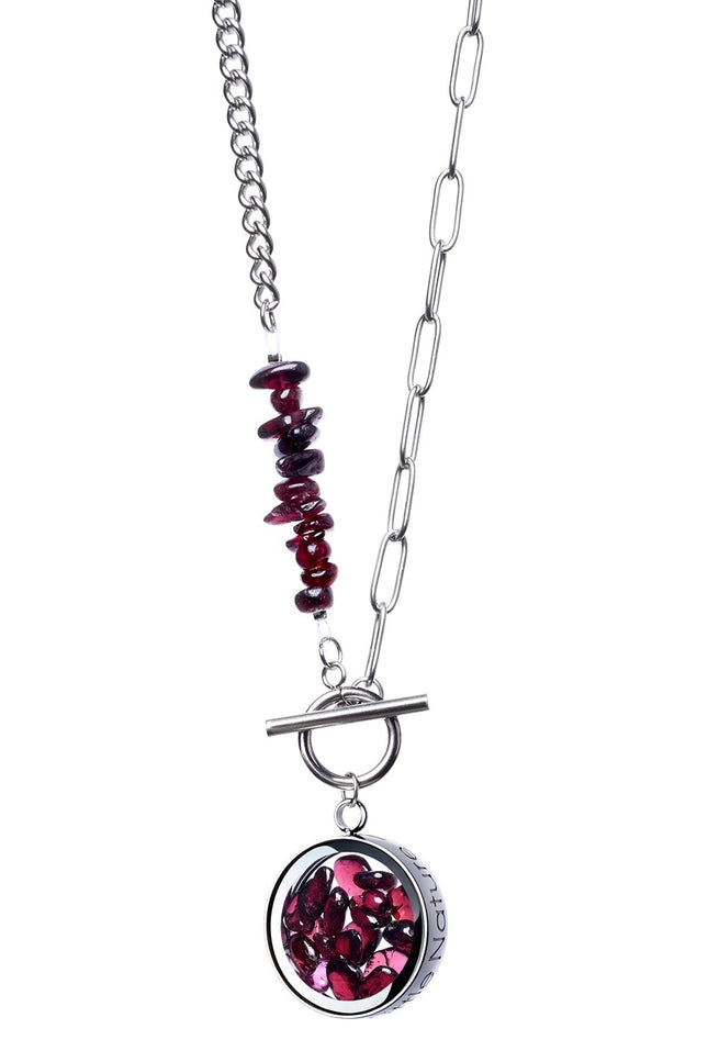 My Little Nature I Toggle Clasp Garnet Necklace With Beaded Chain And Charm