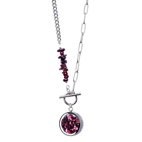 My Little Nature I Toggle Clasp Garnet Necklace With Beaded Chain And Charm