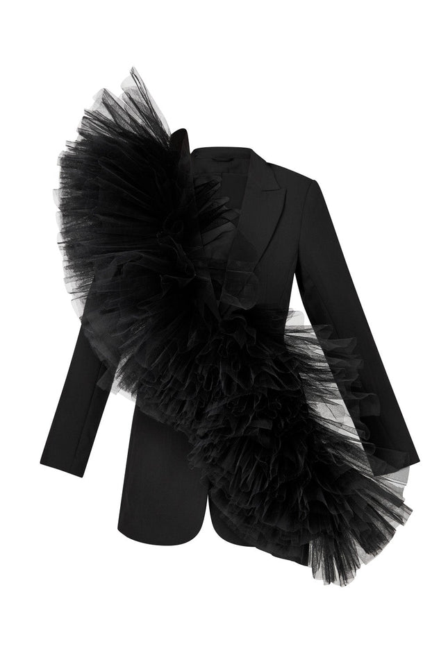 Liaaram | Tulle-Adorned Black Blazer
