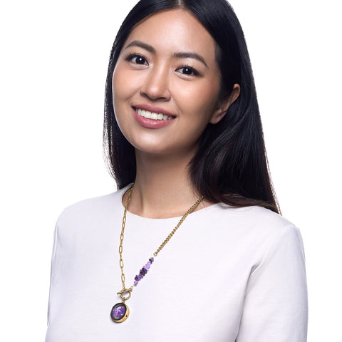 My Little Nature I Toggle Clasp Amethyst Necklace With Beaded Chain And Charm