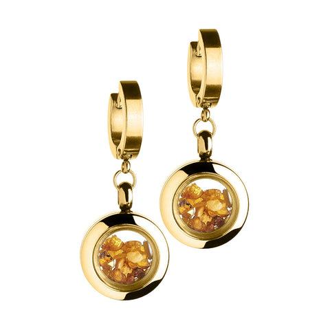 My Little Nature I Gold Plated Dangle Earrings With Amber Stones