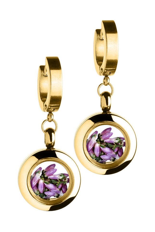 My Little Nature I Gold Plated Dangle Earrings With Heather Flowers