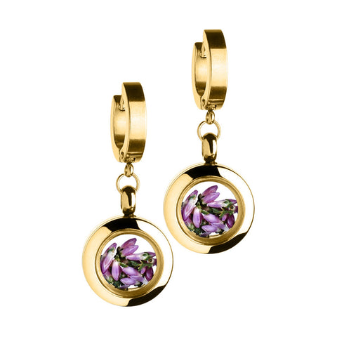 My Little Nature I Gold Plated Dangle Earrings With Heather Flowers