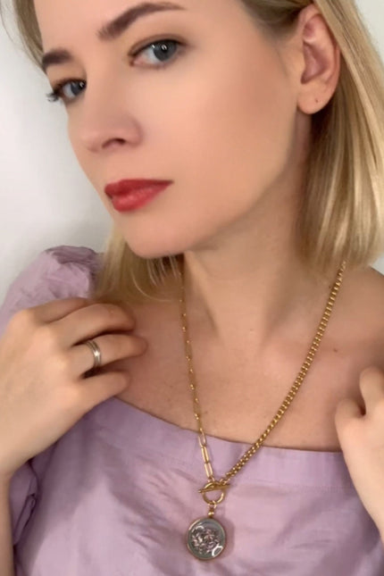 My Little Nature I Handmade Gold Plated Statement Necklace With Dried Heather Flower With Toggle Clasp