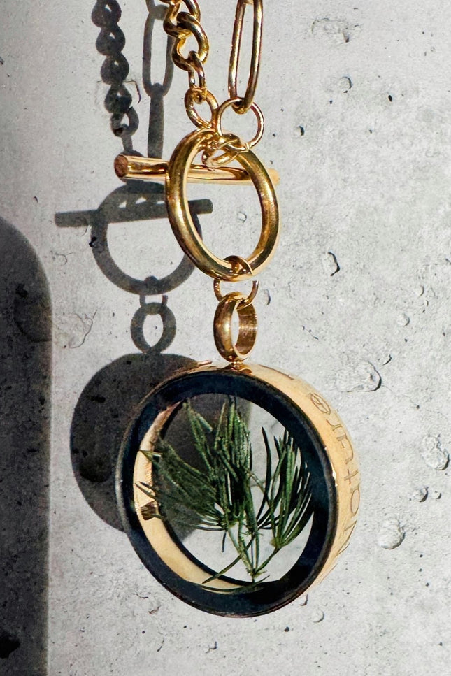 My Little Nature I Handmade Gold Plated Statement Necklace With Natural Pine Needles With Toggle Clasp