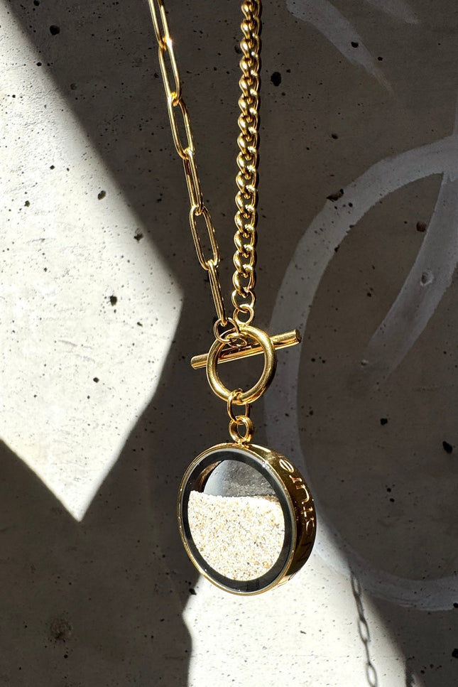 My Little Nature I Handmade Gold Plated Statement Necklace With Natural Beach Sand With Toggle Clasp