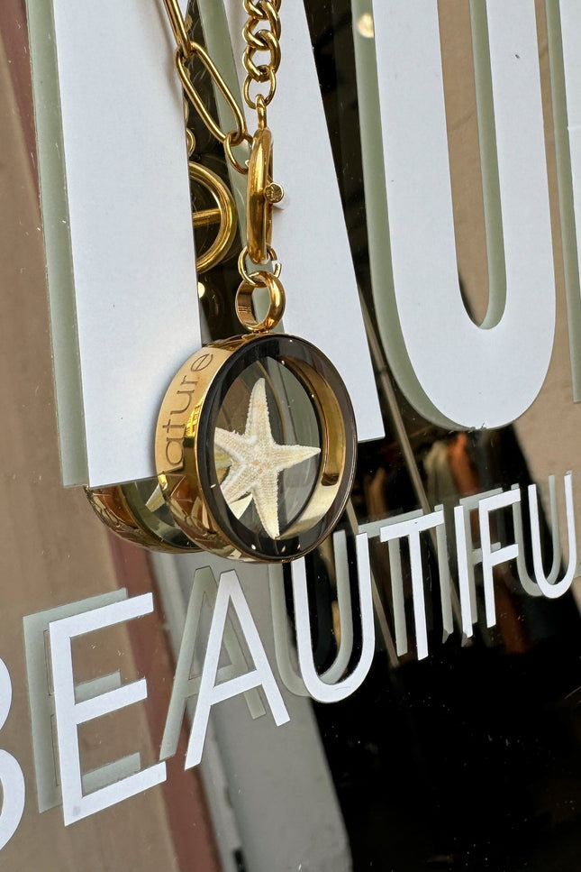 My Little Nature I Handmade Gold Plated Statement Necklace With Natural Starfish With Toggle Clasp & Star Charm