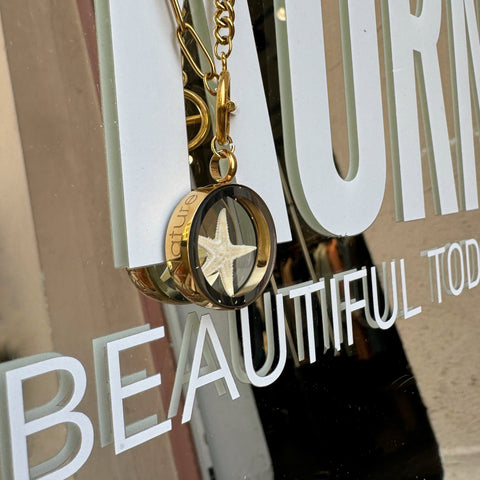 My Little Nature I Handmade Gold Plated Statement Necklace With Natural Starfish With Toggle Clasp & Star Charm