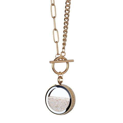 My Little Nature I Handmade Gold Plated Statement Necklace With Natural Beach Sand With Toggle Clasp