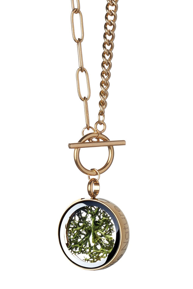 My Little Nature I Handmade Gold Plated Statement Necklace With Natural Moss - Nature Jewelry Gift