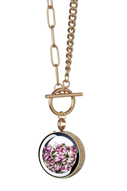 My Little Nature I Handmade Gold Plated Statement Necklace With Dried Heather Flower With Toggle Clasp