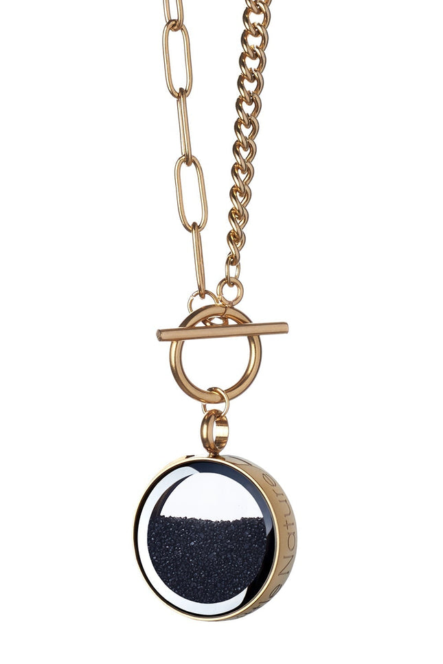 My Little Nature I Handmade Gold Plated Statement Necklace With Natural Volcanic Sand With Toggle Clasp